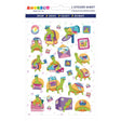 Sheet of glossy stickers featuring cute turtles delivering mail with envelopes and mailboxes in playful designs