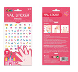 Colorful princess-themed nail stickers for kids featuring crowns, stars, castles, and magic wands on a pink package.