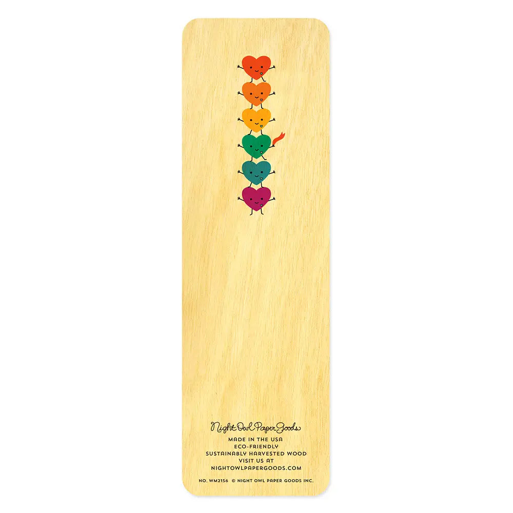 Rainbow Hearts Wood Bookmark