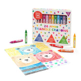 Jumbo Triangle Crayons box with colorful crayons and children's artwork