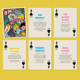 Colorful deck of Fart Card Playing Cards with humorous definitions and playful illustrations on a yellow background