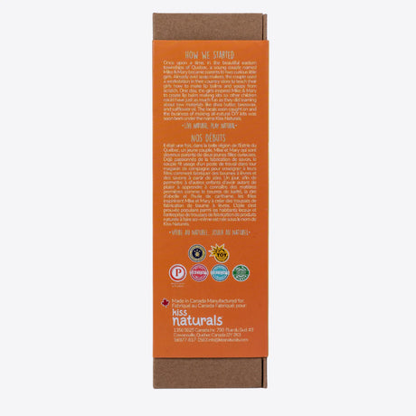 DIY Lip Balm Kit packaging showing natural ingredients and eco-friendly Canadian-made product details.