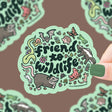 Friend to Wildlife Sticker featuring colorful wildlife illustrations on durable, weatherproof vinyl for outdoor use.