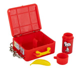 World's Smallest Peanuts Lunch Box open red lunch box with Snoopy cup and yellow accessories