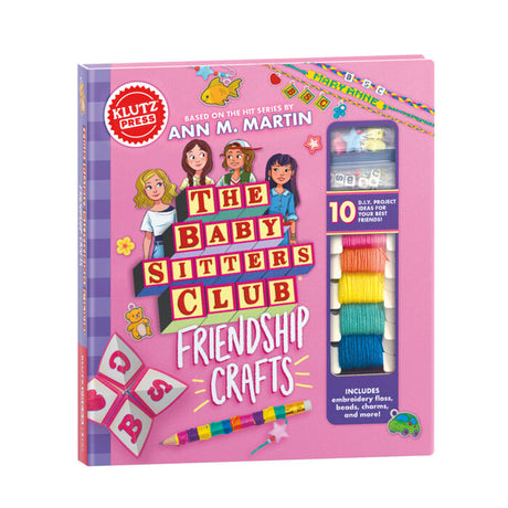 Baby-Sitters Club Friendship Crafts book with colorful embroidery floss beads and bracelet-making supplies