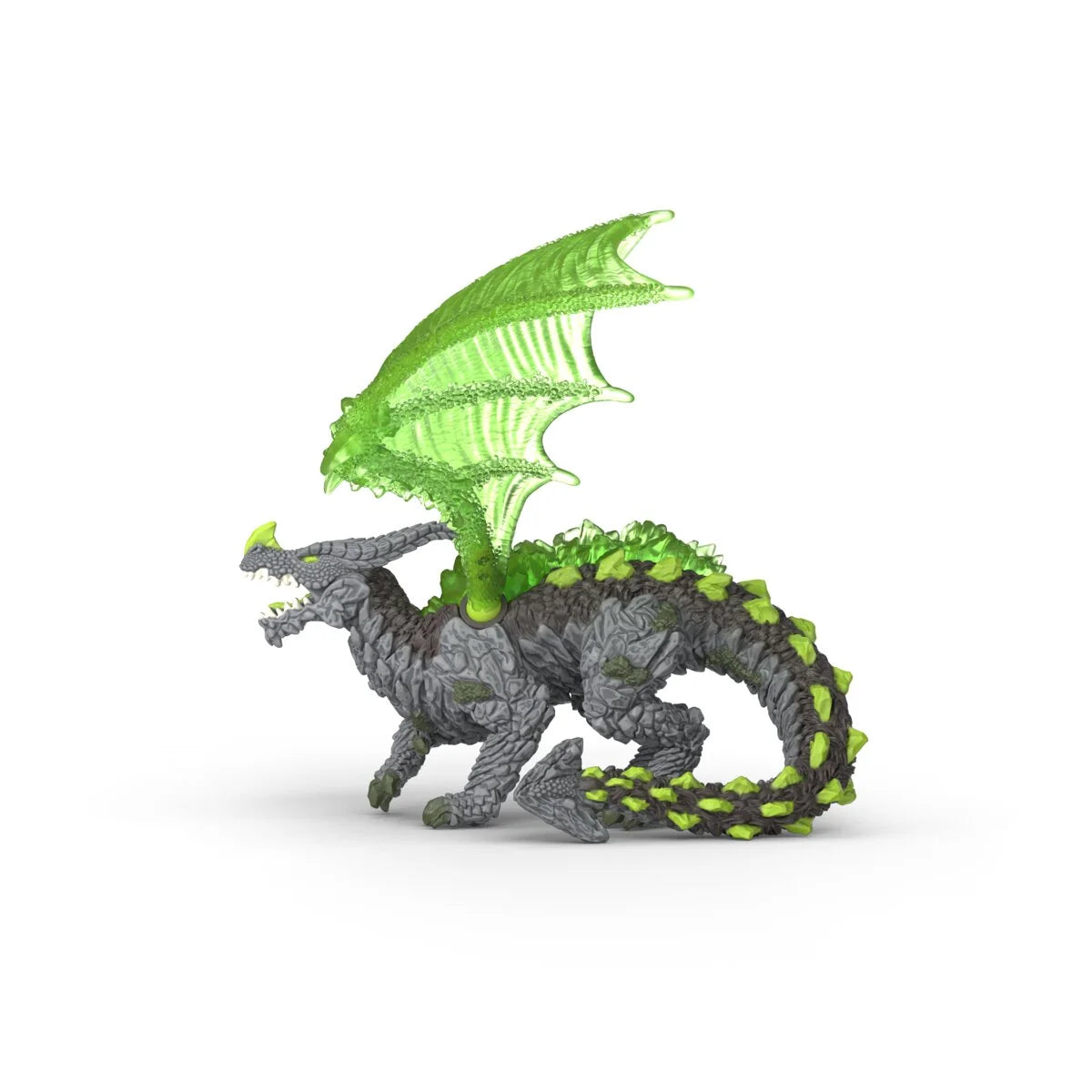 Eldrador Creatures | Rock Dragon toy with gray scales and bright green wings