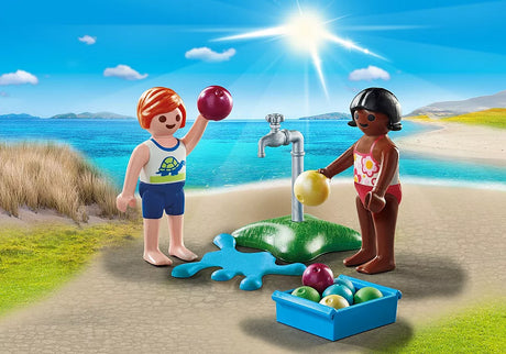 Special Plus | Children w/Water Balloons set with two figures, water tap, puddle, container, and colorful water balloons.
