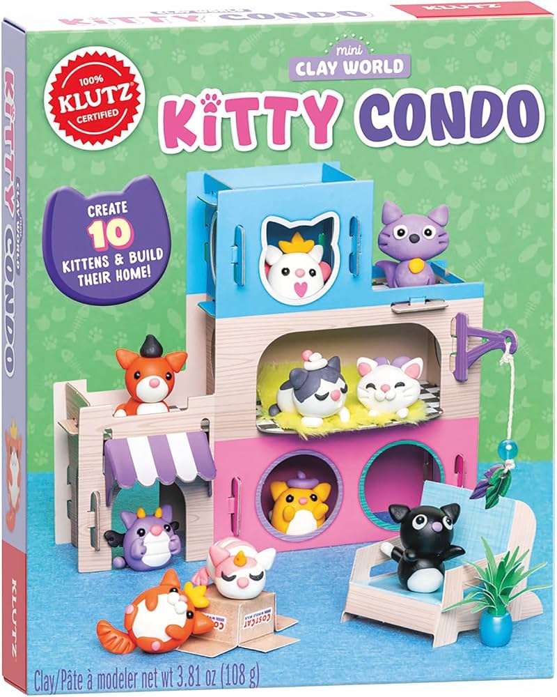 Mini Clay World Kitty Condo clay kit for creating and furnishing a colorful multi-level cat home