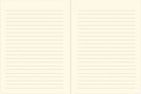 Open journal showing lined cream-colored pages with a smooth texture for writing or sketching
