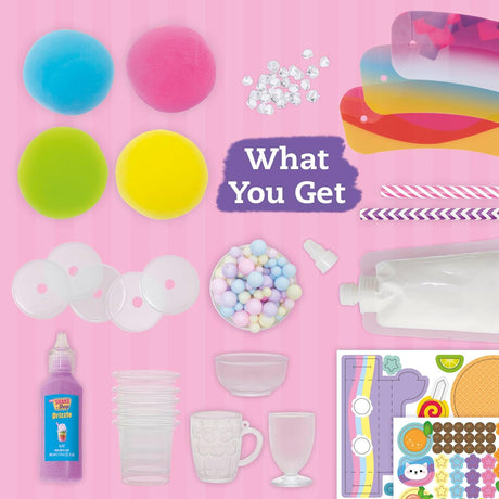 Mini Shake Shop crafting kit with clay, cups, stickers, straws, and whipped cream clay for making cute drink replicas.