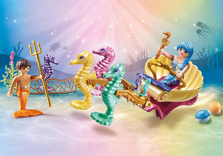 Princess Magic | Mermaid Seahorse Carriage with mermaid riding golden carriage pulled by colorful seahorses underwater playset.