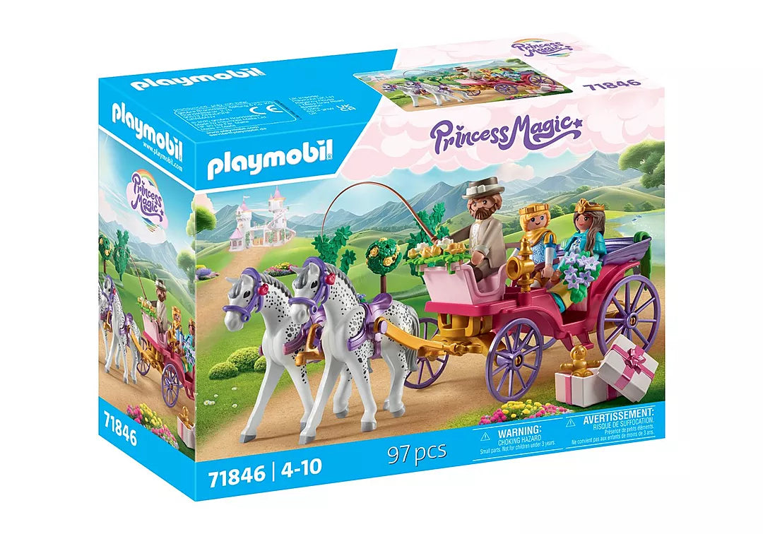 Princess Magic | Carriage Ride toy carriage set with princess figures and white horses in colorful packaging