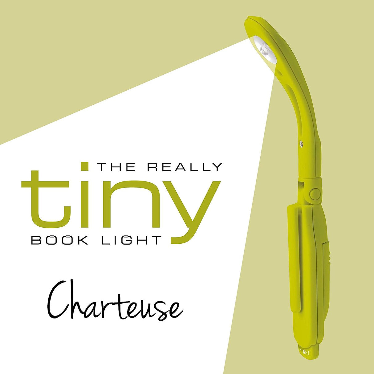 Really Tiny Book Light Chartreuse LED folding book lamp with flexible arm for bright, focused reading light clip-on design.