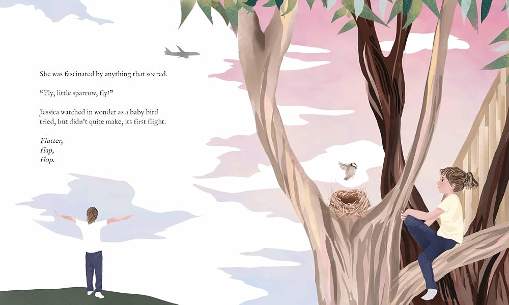 Space Girl: An Astronaut's Dream Takes Flight illustrated storybook page with children and trees