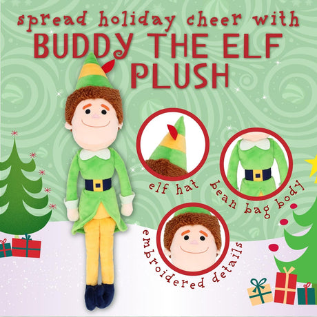 Buddy the Elf | Small plush with embroidered details, elf hat, and bean bag body spreading holiday cheer.