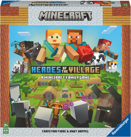 Minecraft: Heroes of the Village game box featuring Minecraft characters and village artwork