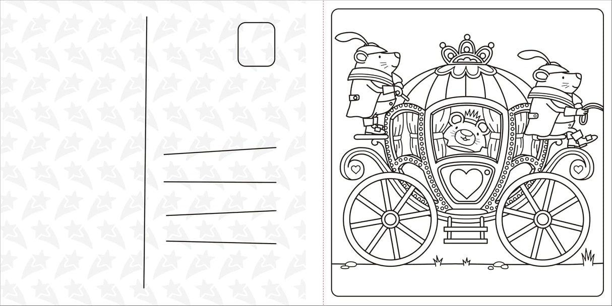 Super Cuties Cozy Fairyland Coloring Book with a fairy carriage coloring page and nameplate