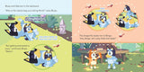 Bluey and Dad talk in the backyard while a dragonfly leads Bluey to Bingo to play Hide and Seek.