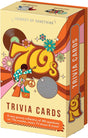 Colorful 70s-themed trivia card game box featuring retro patterns, disco ball, vinyl record, and a dancing figure in platform shoes.
