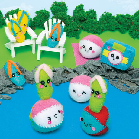 Sew Mini Cute Things plushies including flip flops, sushi, cute camera, perfect for beginners with step-by-step kit instructions.