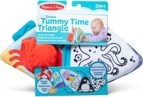 Ocean Tummy Time Triangle baby toy with double-sided ocean-themed panels and textured sensory features for tummy play.