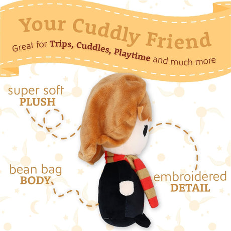 Harry Potter | Hermione plush toy with super soft fabric, bean bag body, and embroidered details for cuddles and playtime.