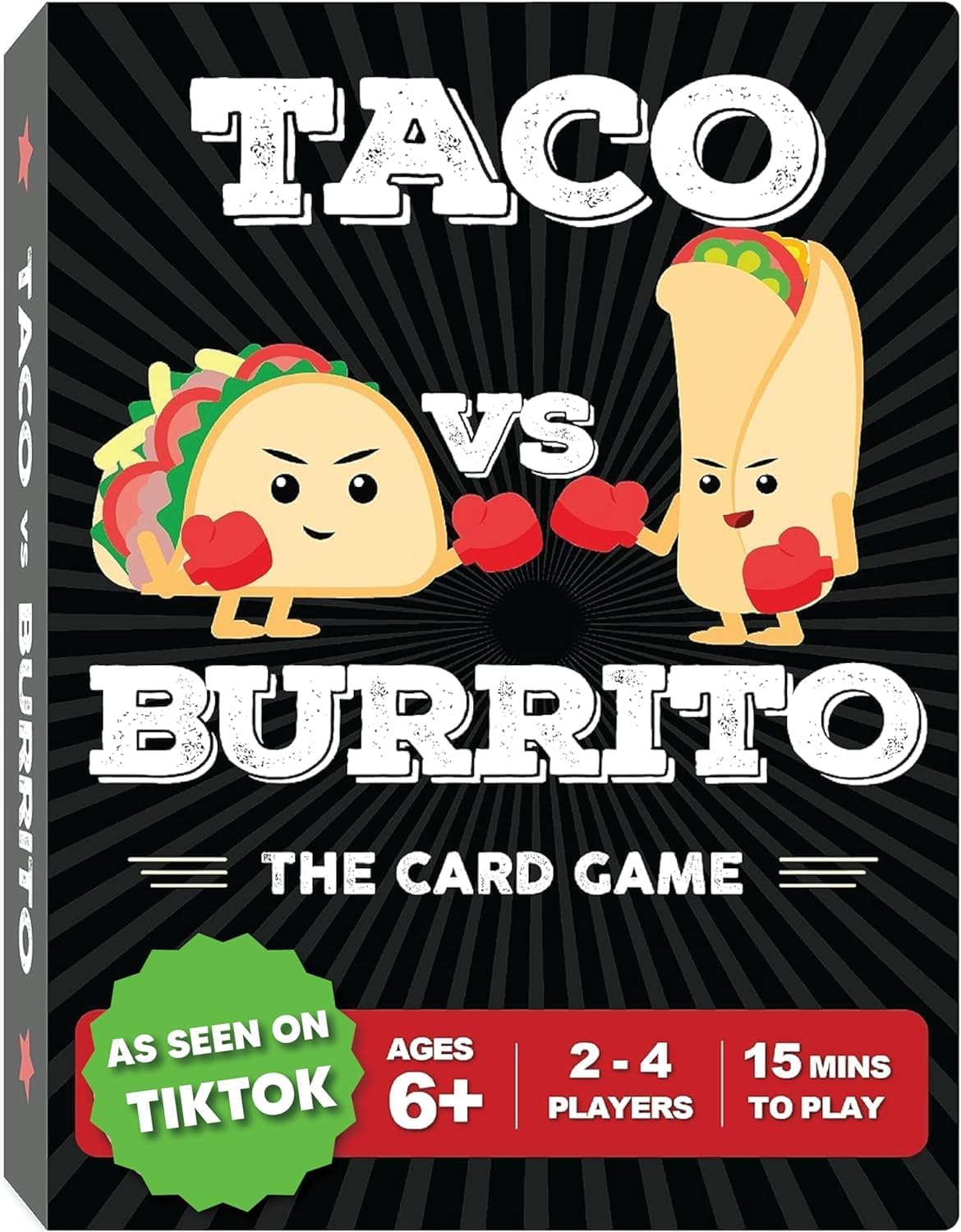 Taco vs Burrito card game box with illustrated taco and burrito characters