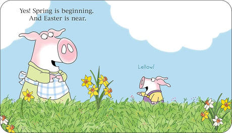 Happy Easter, Little Pookie showing Mom and Pookie in a grassy field with spring flowers welcoming Easter.