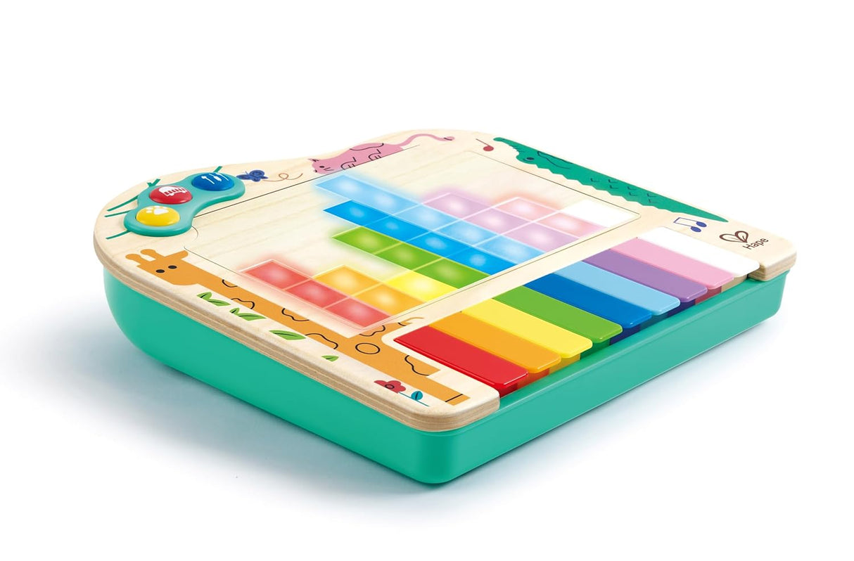 Colorful interactive pixel piano toy with light-up keys and playful design for children learning music.