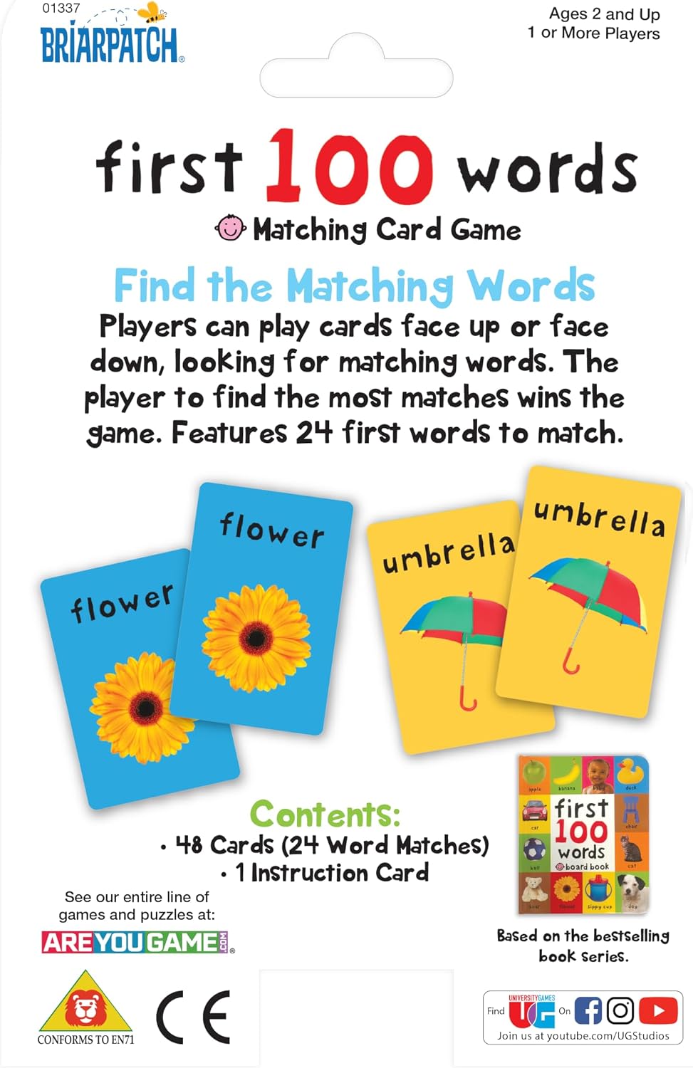 First 100 Words Matching Card Game package with colorful word matching cards and gameplay instructions