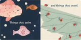 Illustration of fish swimming and ladybugs crawling from a baby board book exploring simple wonders in life