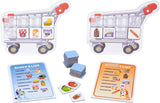 Bluey Shopping List Game with shopping carts list boards food cards and colorful playing pieces
