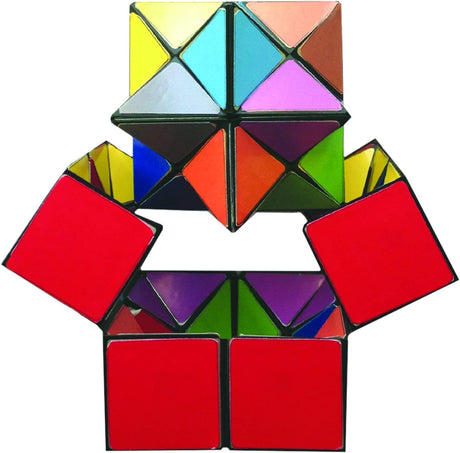 Starcube Original showing colorful transforming geometric puzzle cube with red, blue, yellow, green, and purple faces.