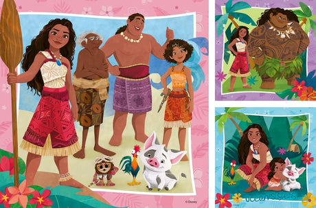 Bright and colourful 49pc Moana 2 Off to New Adventures Puzzles featuring characters and vibrant scenes from the movie.
