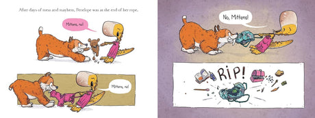 Illustration from Penelope Rex and the Problem With Pets showing chaotic playtime with Mittens causing a mess.