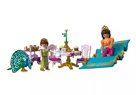 Princess | Visit from Afar toy set with a princess on a chaise lounge and peacock beside a tea table