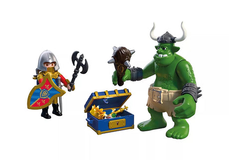Knights | Troll with Lion Knight Treasure featuring a green troll and armored lion knight beside a treasure chest