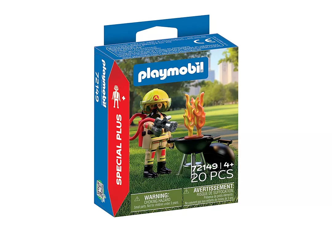 Special Plus | Firefighter with Make-Believe Fire toy set packaging with firefighter and pretend flames