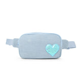 Sequin Heart Sling Bag | Blue Denim with turquoise sequin heart detail