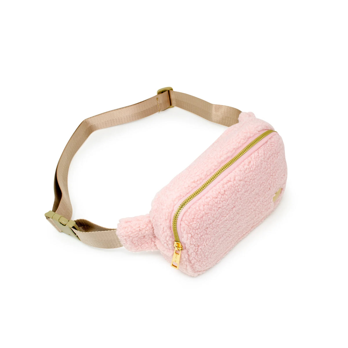 Fuzzy Heart Sling Bag in pink with adjustable strap and zip closure