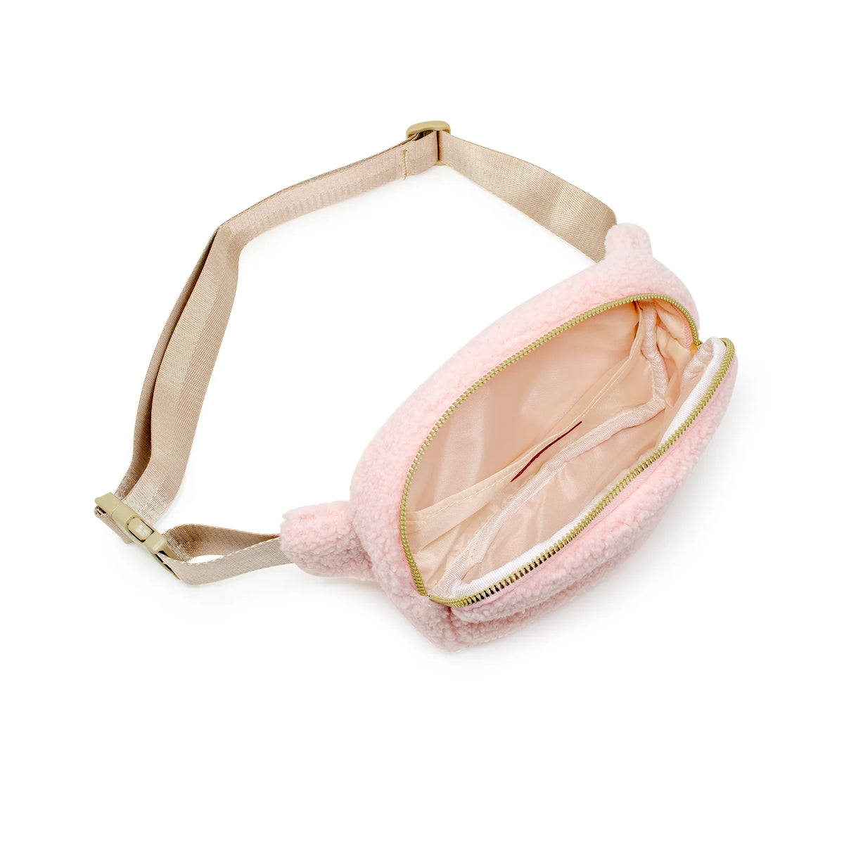 Fuzzy Heart Sling Bag in pink with adjustable strap and spacious zippered interior