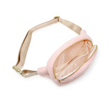 Fuzzy Heart Sling Bag in pink with adjustable strap and spacious zippered interior