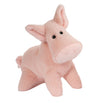 Soft plush pig with floppy ears, black eyes, and curled tail in light pink fabric sitting upright