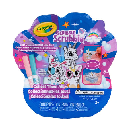 Scribble Scrubbie Mini Tub | Uni-Creatures colorful toy package with animal characters and washable markers