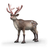 Rose Gold Xmas Reindeer figurine with glittering antlers and snowy floral details