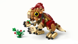 LEGO Jurassic Baby Dinosaur Dolores: Aquilops with movable head, limbs, tail, and buildable plant with flowers.