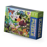 50pc Backyard Bugs Holographic Puzzle with colorful illustrated insects for kids ages 4 and up in a fun backyard setting.