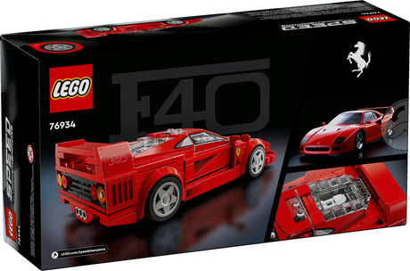 Speed Ferrari F40 Supercar LEGO set featuring detailed replica of iconic red Ferrari F40 with spoiler and rims.