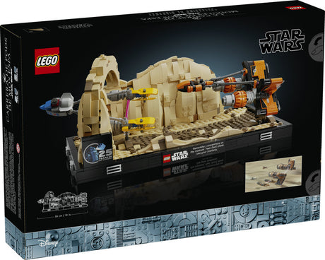 Star Wars Mos ESPA Podrace Diorama LEGO set featuring Anakin’s Podracer racing through Arch Canyon display.