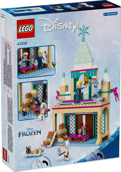 LEGO Disney Princess Arendelle Frozen Castle playset with Elsa, Anna, Olaf figures, sleds, and buildable castle features.